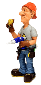 caricature model of a basement waterproofing contractor holding tools