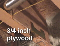 photo of the 3/4 inch plywood bridging floor joists - a modification to install Gorilla Wall Braces